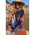 Rainbow Color Tie Dye Cut-out Long Sleeve Blouse