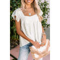 White Square Neck Textured Flowy Tank Top