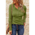 Green Crochet Lace Hem Sleeve Button Top