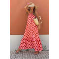 Red Geometric Print Loose Fit Sleeveless Maxi Dress