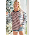 Striped Patchwork Pocketed Long Sleeve Top