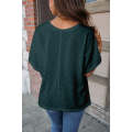 Blackish Green V Neck Knitted Flowy Blouse
