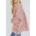 Pink Casual Hollowed Knit Dolman Sleeve Cardigan