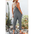 Gray Textured Sleeveless V-Neck Pocketed Casual Jumpsuit