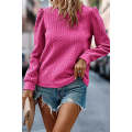 Rose Red Cable Textured Puff Sleeve Sweatshirt