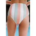 Multicolor Stripes Print Front Tie High Waist Bikini Bottoms