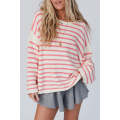 Pink Striped Drop Shoulder Oversized Sweater