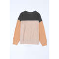 Black Color Block Long Sleeve Ribbed Loose Top