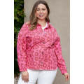 Pink Plus Size Leopard Print Button Cuffs Raw Hem Jacket