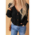 Black Front Pockets Buttons Textured Cardigan