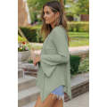 Green Ribbed Expose Seam Bell Sleeve Top