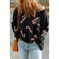 Black Sequined Candy Canes Gingerbread Man Sweater