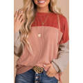 Red Color Block Long Sleeve Ribbed Loose Top