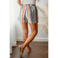 Stripe Vintage Washed Elastic Frill Waist Casual Shorts