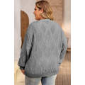 Gray Plus Size Knitted Hollow out Button up Cardigan