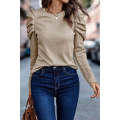 Khaki Buttoned Puff Long Sleeve Sheath Top