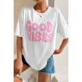 White GOOD VIBES Chenille Embroidered Crewneck T Shirt