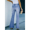 Sky Blue High Rise Distressed Bell Bottom Denims