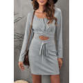 Gray Cut Out Tie Knot Bodycon Mini Dress