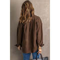 Brown Turn Down Collar Buttoned Shirt Jacket