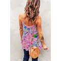 Pink Abstract Floral Print Loose Fit Spaghetti Strap Tank Top