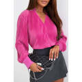 Pink V Neck Collared Button Pleated Shirt