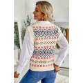 White Tribal Print V Neck Knitted Sweater Vest