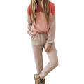 Fiery Red Corded 2pcs Colorblock Pullover and Pants Outfit