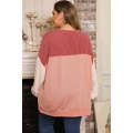 Mineral Red Plus Size Ribbed Colorblock Long Sleeve Top