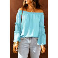 Turquoise Swiss Dot Off The Shoulder Top
