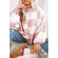 Pink Checkered Bishop Sleeve Sweater