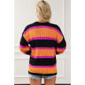 Black Striped Colorblock Drop Shoulder Slouchy Cardigan