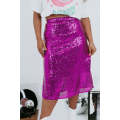 Violet Sequined High Waist Plus Size Midi Skirt