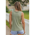 Green Ribbed Knit Buttoned Henley V Neck Tank Top
