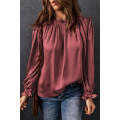 Red Frilled Neck Ruffled Long Sleeve Blouse