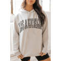 Khaki LOS ANGELES Leopard Letter Graphic Hooded Sweatshirt