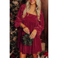 Red Tie Back Square Neck Velvet Babydoll Dress