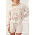 Apricot Letter Print Long Sleeve Top and Shorts Lounge Outfit