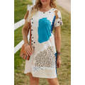 Light Blue Leopard Splicing Color Block Mini Dress