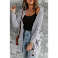 Gray Front Pocket and Buttons Closure Cardigan