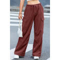 Mineral Red Solid Color Drawstring Waist Wide Leg Cargo Pants