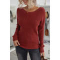 Fiery Red Cross Back Hollow-out Sweater