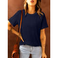 Blue Solid Color Crew Neck Tee