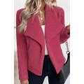 Strawberry Pink Fleece Textured Lapel Collar Open Front Jacket
