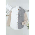 White Color Block Button Shirt with Pocket