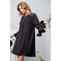 Black Solid Color Flounce Splicing Sleeve Mini Shift Dress