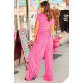 Strawberry Pink Slim Fit Crop Top and Pleated Wide Leg Pants Set