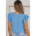 Sky Blue Ruffle Sleeve Cable Knit Sweater