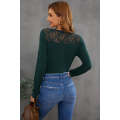 Green Lace Back Buttoned Henley Top