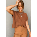 Chestnut Crew Neck Cable Knit Short Sleeve Sweater